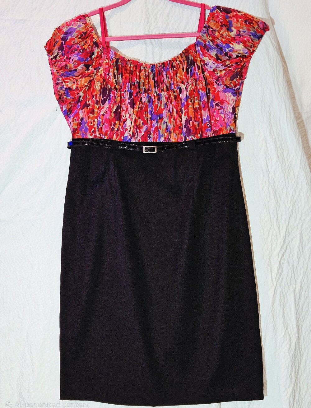 AGB sz 14 Belted Colorblock Sheath Dress with Watercolor Print Top